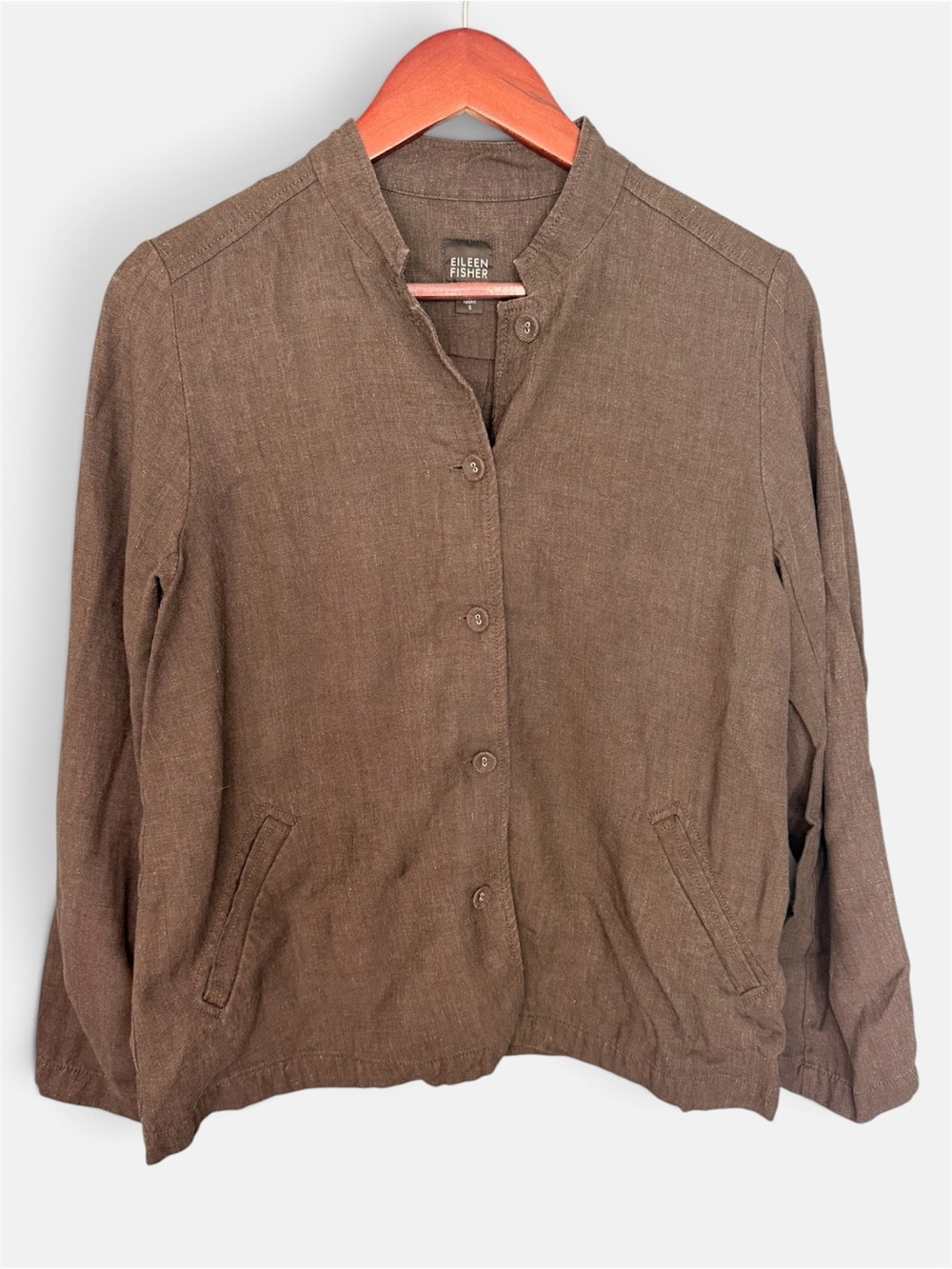Eileen Fisher Brown Button-Front Wool Linen Jacket/Overcoat | Size Small